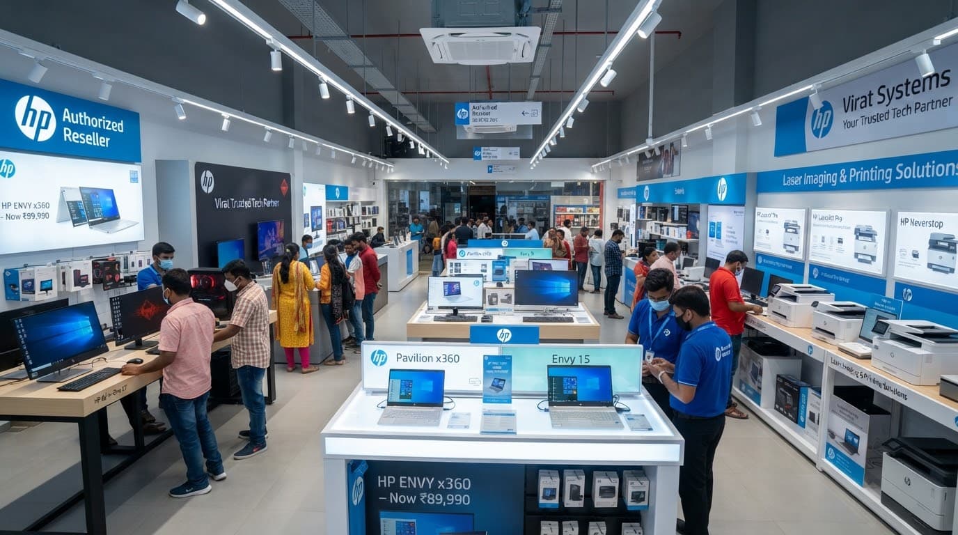 Showroom floor with laptops on display